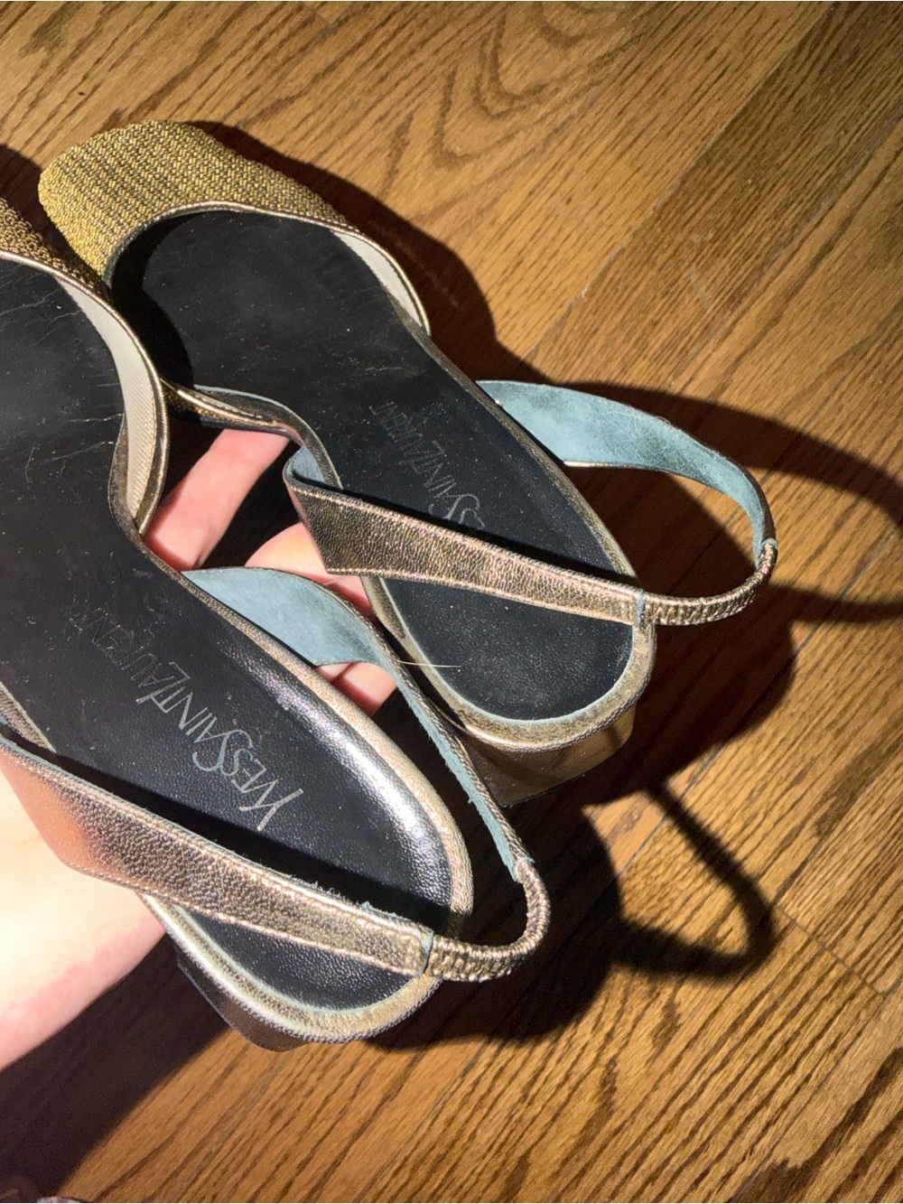 Yves Saint Laurent Bronze Textured Slingback Mules - Picture 7 of 7